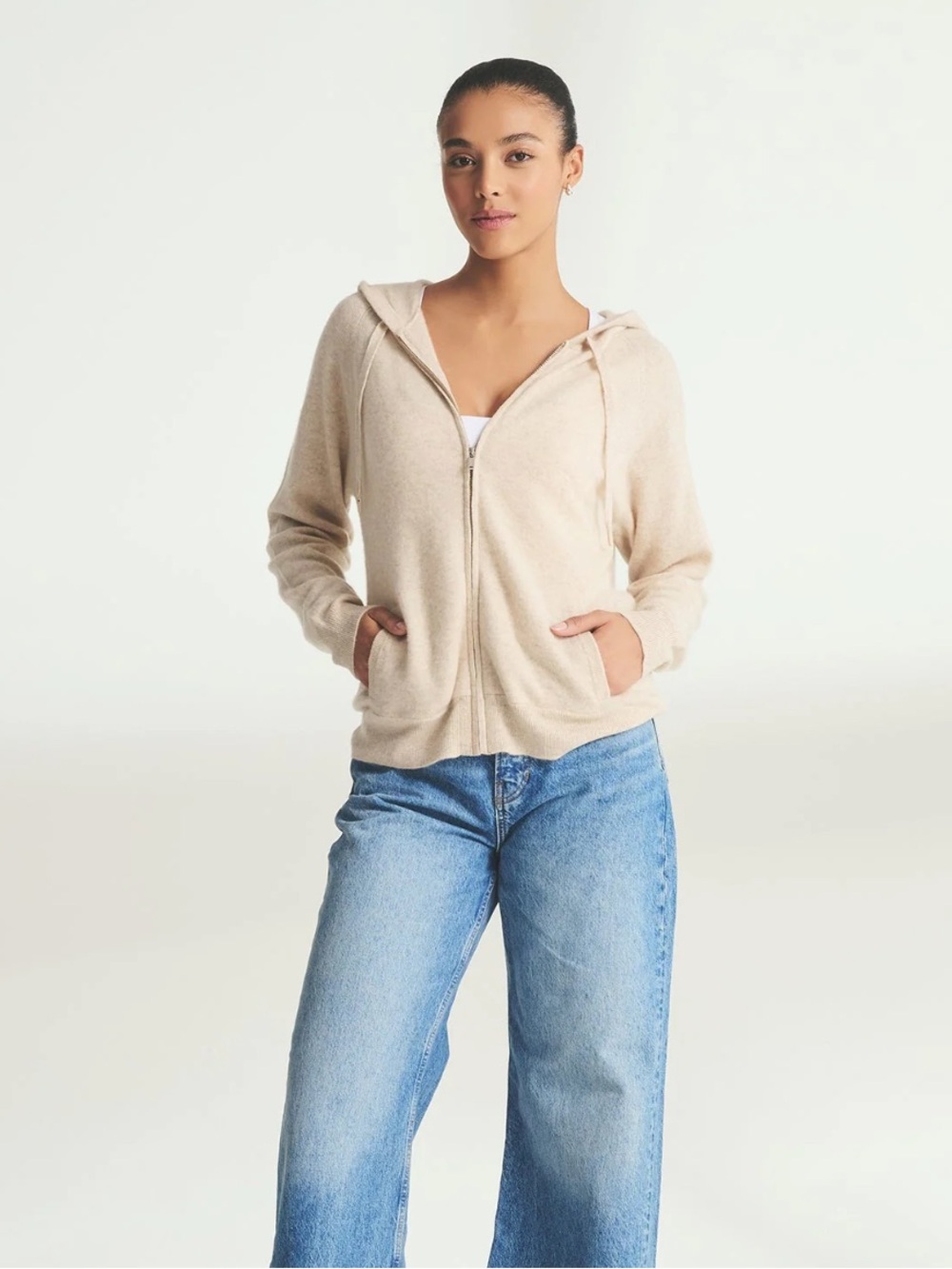 NWT NAADAM cashmere zip up hoodie - oatmeal - small